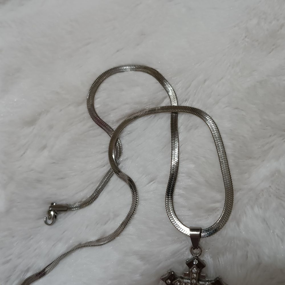Silver Rhinestone Cross Necklace - Picture 3 of 7